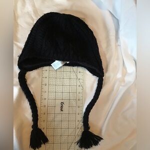 Columbia Black Knit Hat with Braided Tassels